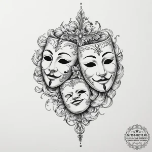 Theater masks (comedy and tragedy) (is there,... - эскиз тату (№1751927682_0, 07.07.2025 22:34) — tattoo-photo.ru