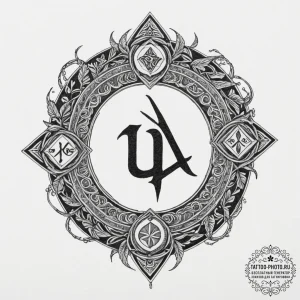 140. tattoo sketch: "ud" rune surrounded by s... - эскиз тату (№1751928447_0, 07.07.2025 22:47) — tattoo-photo.ru