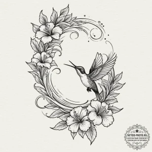 A hummingbird drinking from a hibiscus flower... - эскиз тату (№1751929984_0, 07.07.2025 23:13) — tattoo-photo.ru