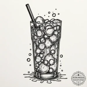 A close-up of the carbonation bubbles rising... - эскиз тату (№1751931373_0, 07.07.2025 23:36) — tattoo-photo.ru