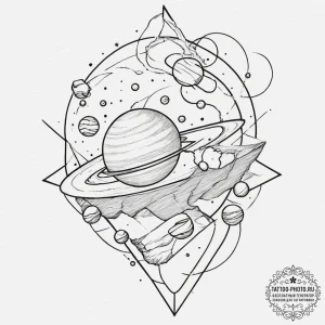 Tattoo sketch a single, massive planet, its s... - эскиз тату (№1751931453_0, 07.07.2025 23:37) — tattoo-photo.ru