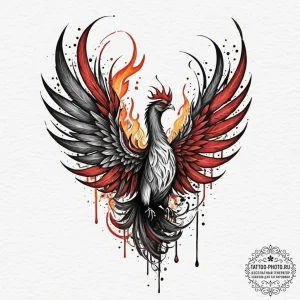 Tattoo sketch a phoenix mid-transformation, i... - эскиз тату (№1751933481_0, 08.07.2025 00:11) — tattoo-photo.ru