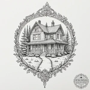 Tattoo design a key to a home, with a persona... - эскиз тату (№1751933566_0, 08.07.2025 00:12) — tattoo-photo.ru