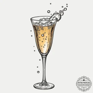 A shot of a glass of champagne, with bubbles... - эскиз тату (№1751933988_0, 08.07.2025 00:19) — tattoo-photo.ru