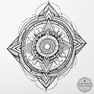 Tattoo design: a geometric mandala incorporat... - эскиз тату (№1751934242_0, 08.07.2025 00:24) — tattoo-photo.ru
