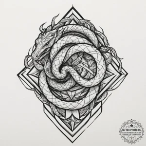 Tattoo design a geometric uroboros serpent, i... - эскиз тату (№1751934496_0, 08.07.2025 00:28) — tattoo-photo.ru