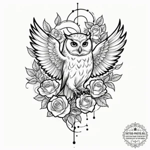 A sketch of hedwig the owl in flight., tattoo... - эскиз тату (№1751935495_0, 08.07.2025 00:44) — tattoo-photo.ru