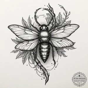 Tattoo sketch a cicada perched on a dead bran... - эскиз тату (№1751938061_0, 08.07.2025 01:27) — tattoo-photo.ru