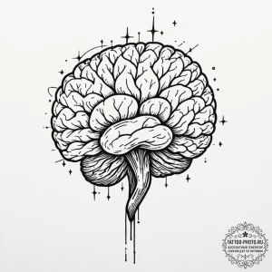 Tattoo sketch a human brain, with the neural... - эскиз тату (№1751939662_0, 08.07.2025 01:54) — tattoo-photo.ru