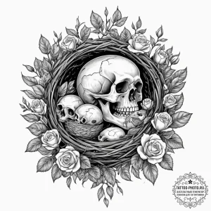 Tattoo sketch a mother bird feeding chicks in... - эскиз тату (№1751939830_0, 08.07.2025 01:57) — tattoo-photo.ru