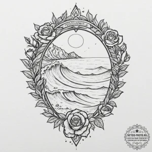 Tattoo sketch a single, powerful wave washing... - эскиз тату (№1751940674_0, 08.07.2025 02:11) — tattoo-photo.ru