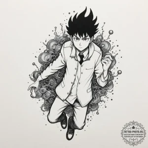 A watercolor tattoo of mob from mob psycho 10... - эскиз тату (№1751941445_0, 08.07.2025 02:24) — tattoo-photo.ru