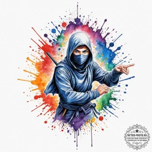 Ninja, tattoo line art, watercolor tattoo sty... - эскиз тату (№1751941613_0, 08.07.2025 02:26) — tattoo-photo.ru