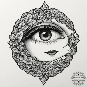 Tattoo design a quiet, focused eye with unwav... - эскиз тату (№1751941865_0, 08.07.2025 02:31) — tattoo-photo.ru