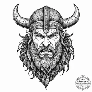 Tattoo design a viking berserker's face, mid-... - эскиз тату (№1751942454_0, 08.07.2025 02:40) — tattoo-photo.ru