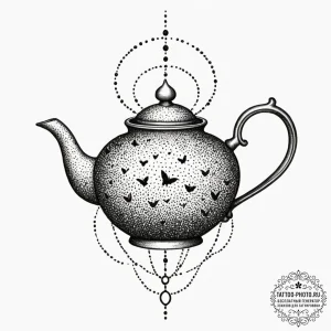 Tattoo sketch a tiny, flying teapot., artisti... - эскиз тату (№1751942539_0, 08.07.2025 02:42) — tattoo-photo.ru