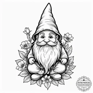 A sketch of the travelling garden gnome from... - эскиз тату (№1751943044_0, 08.07.2025 02:50) — tattoo-photo.ru