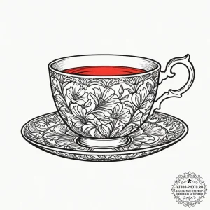 Tattoo sketch a stylized teacup with a whimsi... - эскиз тату (№1751943379_0, 08.07.2025 02:56) — tattoo-photo.ru
