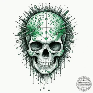 A tattoo design of the green cascading matrix... - эскиз тату (№1751944226_0, 08.07.2025 03:10) — tattoo-photo.ru