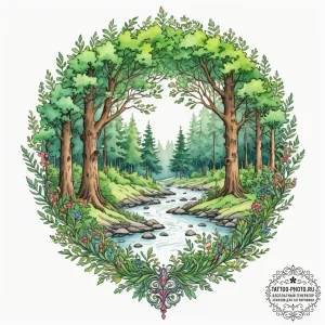A watercolor sketch of the beautiful forest l... - эскиз тату (№1751945070_0, 08.07.2025 03:24) — tattoo-photo.ru