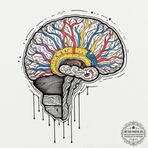Tattoo sketch a person's brain with abstract... - эскиз тату (№1751945490_0, 08.07.2025 03:31) — tattoo-photo.ru