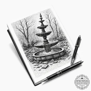 A detailed shot of a leather-bound journal an... - эскиз тату (№1751945828_0, 08.07.2025 03:37) — tattoo-photo.ru