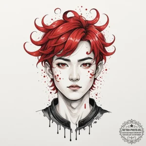A trash polka portrait of the main character... - эскиз тату (№1751948611_0, 08.07.2025 04:23) — tattoo-photo.ru