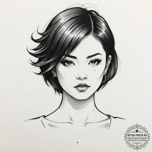 A neo-traditional portrait of tokyo, with her... - эскиз тату (№1751948778_0, 08.07.2025 04:26) — tattoo-photo.ru