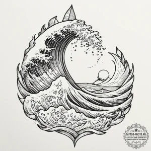 Tattoo sketch a single, powerful wave washing... - эскиз тату (№1751949030_0, 08.07.2025 04:30) — tattoo-photo.ru