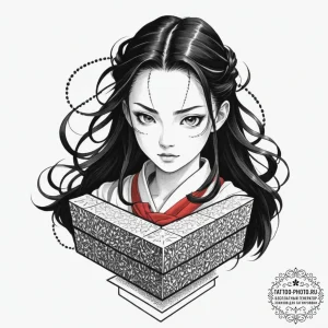 Nezuko in her box from demon slayer, tattoo l... - эскиз тату (№1751949113_0, 08.07.2025 04:31) — tattoo-photo.ru