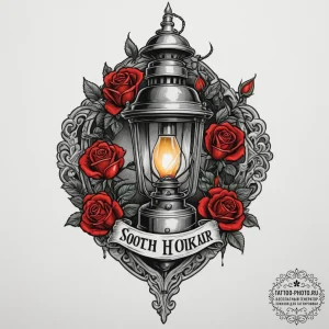 A flickering gas lamp on a historic, cobblest... - эскиз тату (№1751949619_0, 08.07.2025 04:40) — tattoo-photo.ru