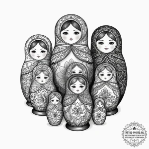 Tattoo design a set of russian dolls, represe... - эскиз тату (№1751949787_0, 08.07.2025 04:43) — tattoo-photo.ru