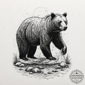 A brown bear standing in a river, trying to c... - эскиз тату (№1751950876_0, 08.07.2025 05:01) — tattoo-photo.ru