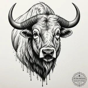 A neo-traditional tattoo of the white buffalo... - эскиз тату (№1751954569_0, 08.07.2025 06:02) — tattoo-photo.ru