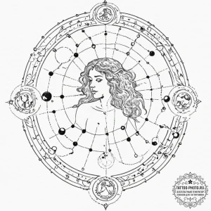 Tattoo sketch a zodiac constellation on a per... - эскиз тату (№1751954991_0, 08.07.2025 06:09) — tattoo-photo.ru
