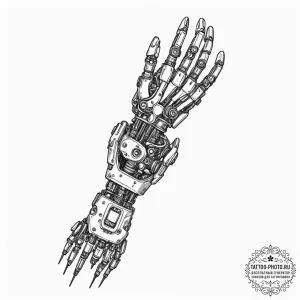 Tattoo sketch a robotic arm with exposed wire... - эскиз тату (№1751955902_0, 08.07.2025 06:25) — tattoo-photo.ru