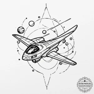 Tattoo sketch a stylized spaceship hovering o... - эскиз тату (№1751959106_0, 08.07.2025 07:18) — tattoo-photo.ru