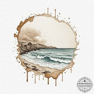 Ocean, ink illustration for tattoo, watercolo... - эскиз тату (№1751960328_0, 08.07.2025 07:38) — tattoo-photo.ru