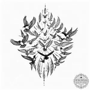 Tattoo sketch a flock of birds flying in form... - эскиз тату (№1751962348_0, 08.07.2025 08:12) — tattoo-photo.ru