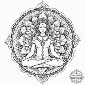 A person meditating in a silent, snowy landsc... - эскиз тату (№1751963106_0, 08.07.2025 08:25) — tattoo-photo.ru
