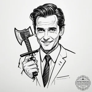 A neo-traditional portrait of patrick bateman... - эскиз тату (№1751963357_0, 08.07.2025 08:29) — tattoo-photo.ru