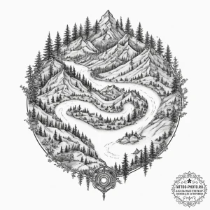 A linework tattoo of the map of his journey,,... - эскиз тату (№1751964114_0, 08.07.2025 08:41) — tattoo-photo.ru