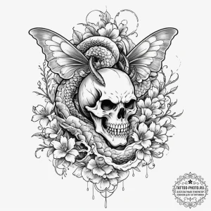 A moth on a skull, tattoo drawing outline, on... - эскиз тату (№1751966218_0, 08.07.2025 09:16) — tattoo-photo.ru