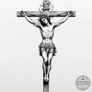 Crucifixion, tattoo line art, realistic black... - эскиз тату (№1751968037_0, 08.07.2025 09:47) — tattoo-photo.ru