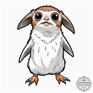 Neo-traditional tattoo of a porg, cute and co... - эскиз тату (№1751968796_0, 08.07.2025 09:59) — tattoo-photo.ru