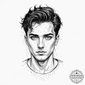 Trash polka portrait of paul atreides, his ey... - эскиз тату (№1751969048_0, 08.07.2025 10:04) — tattoo-photo.ru