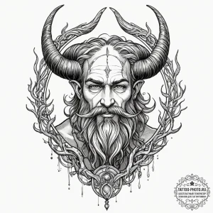 Tattoo sketch: veles, depicted with horns and... - эскиз тату (№1751969457_0, 08.07.2025 10:10) — tattoo-photo.ru