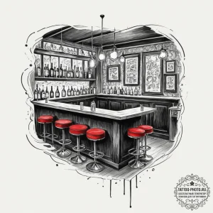 A dimly lit, atmospheric speakeasy bar with v... - эскиз тату (№1751969543_0, 08.07.2025 10:12) — tattoo-photo.ru