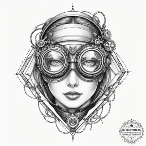 Steampunk goggles, tattoo drawing outline, ro... - эскиз тату (№1751970382_0, 08.07.2025 10:26) — tattoo-photo.ru