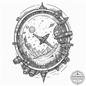 Tattoo design a stylized space station interi... - эскиз тату (№1751970465_0, 08.07.2025 10:27) — tattoo-photo.ru